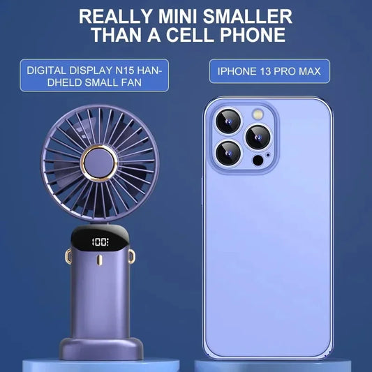 3-in-1 Foldable Handheld & Neck Fan with LED Display - 5 Speeds, Phone Stand