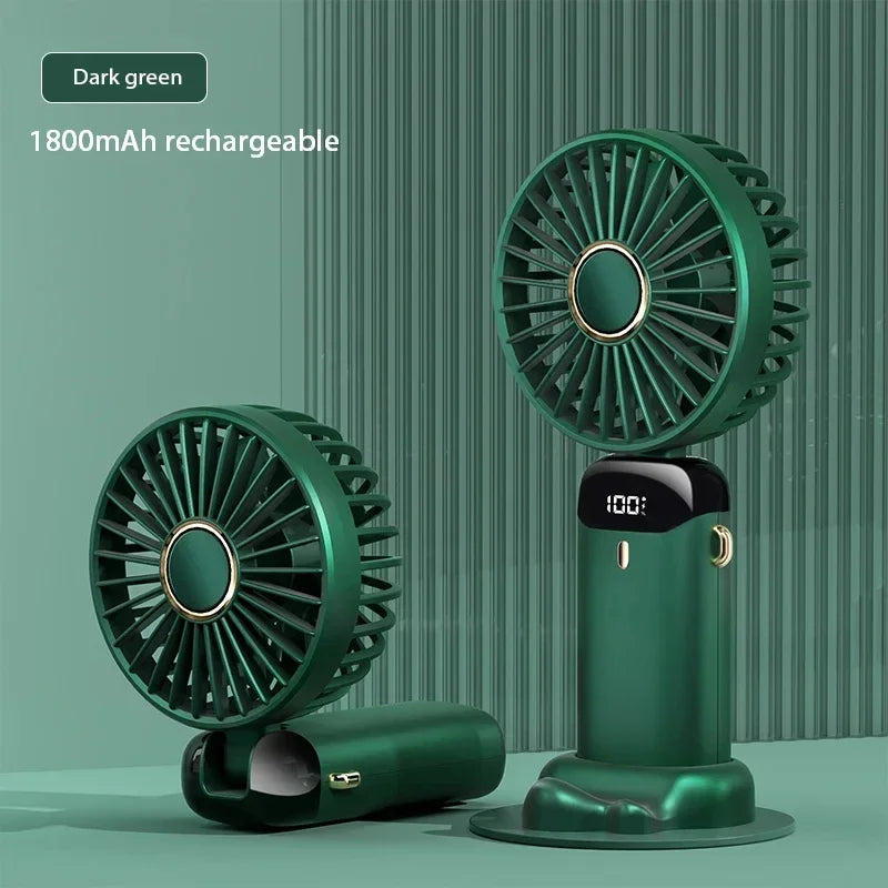 3-in-1 Foldable Handheld & Neck Fan with LED Display - 5 Speeds, Phone Stand