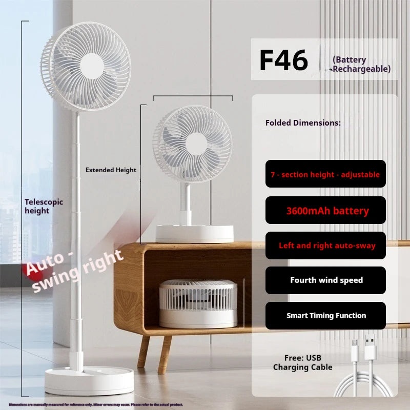 8-Inch Foldable Desk & Floor Fan - Rechargeable, 4 Speeds & Timer