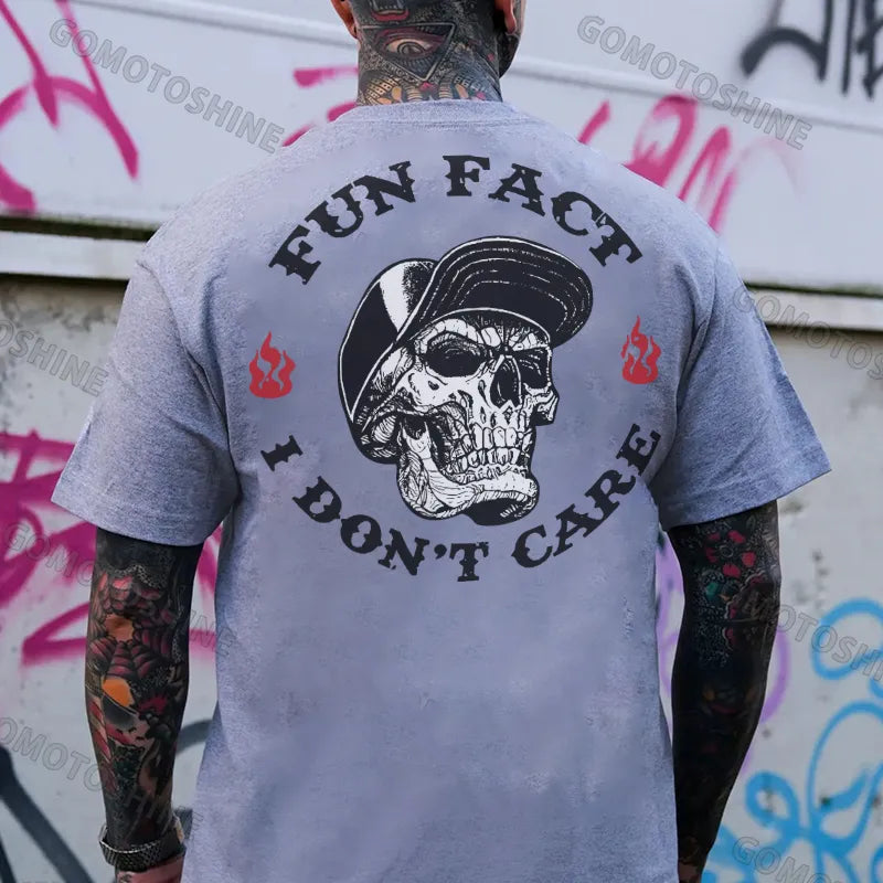 Fun Fact I Don't Care Skull Print Men's T-Shirt