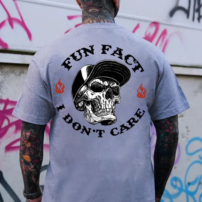 Fun Fact I Don't Care Skull Print Men's T-Shirt