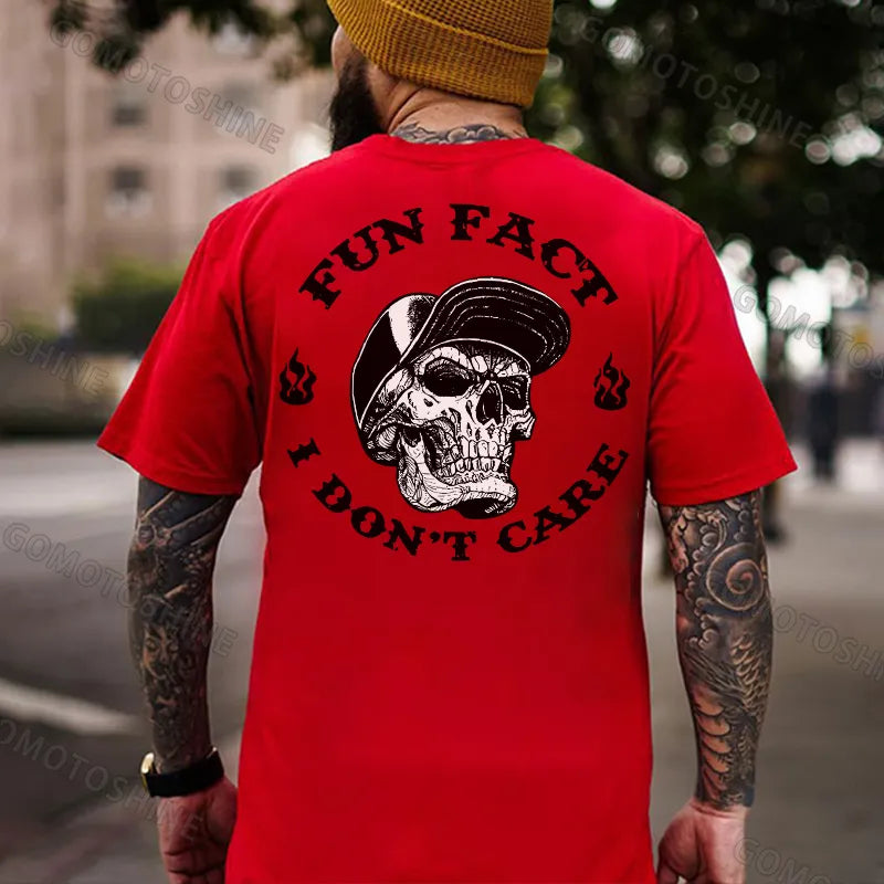Fun Fact I Don't Care Skull Print Men's T-Shirt