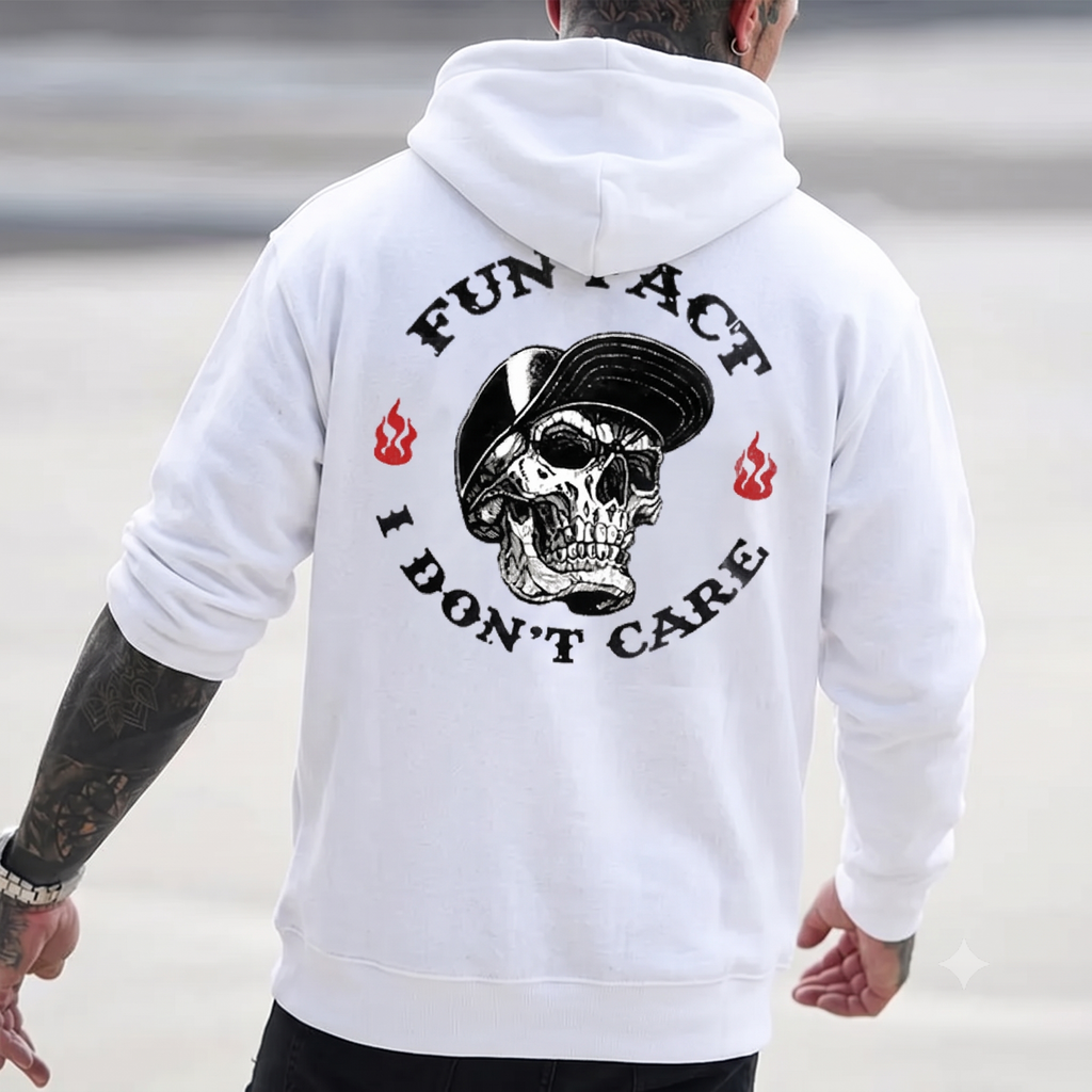 Fun Fact I Don't Care Skull Print Men's Hoodie