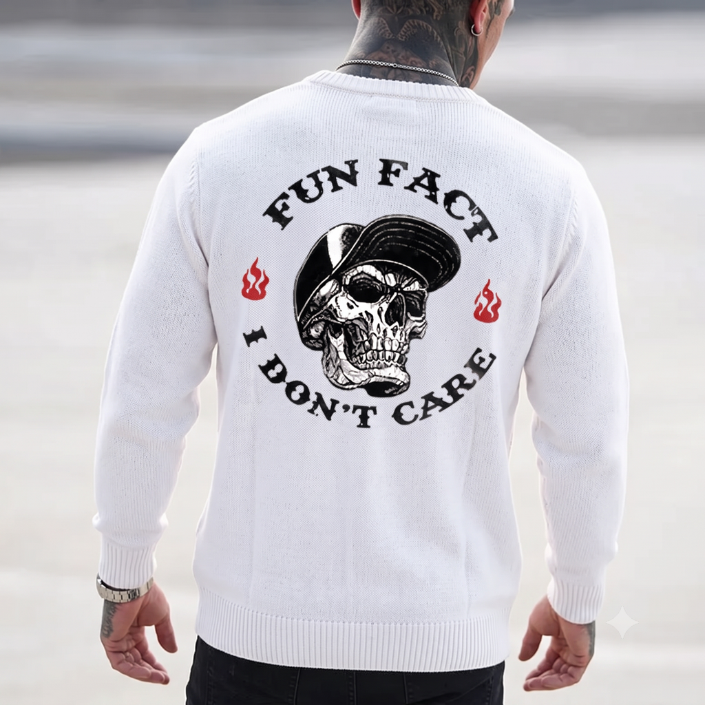 Fun Fact I Don't Care Skull Print Men's Sweater