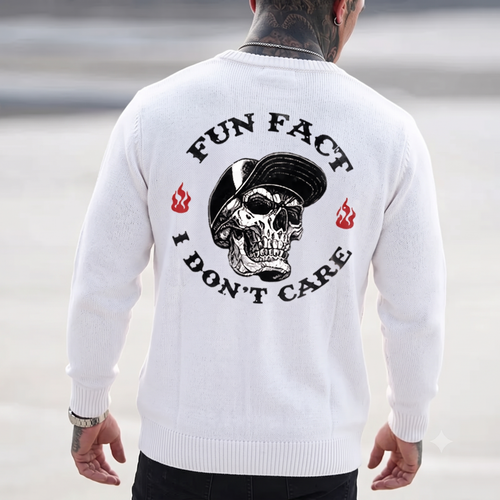 Fun Fact I Don't Care Skull Print Men's Sweater