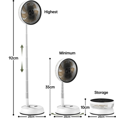 Portable Oscillating Standing Fan - Rechargeable, Foldable with Remote for Camping & Home