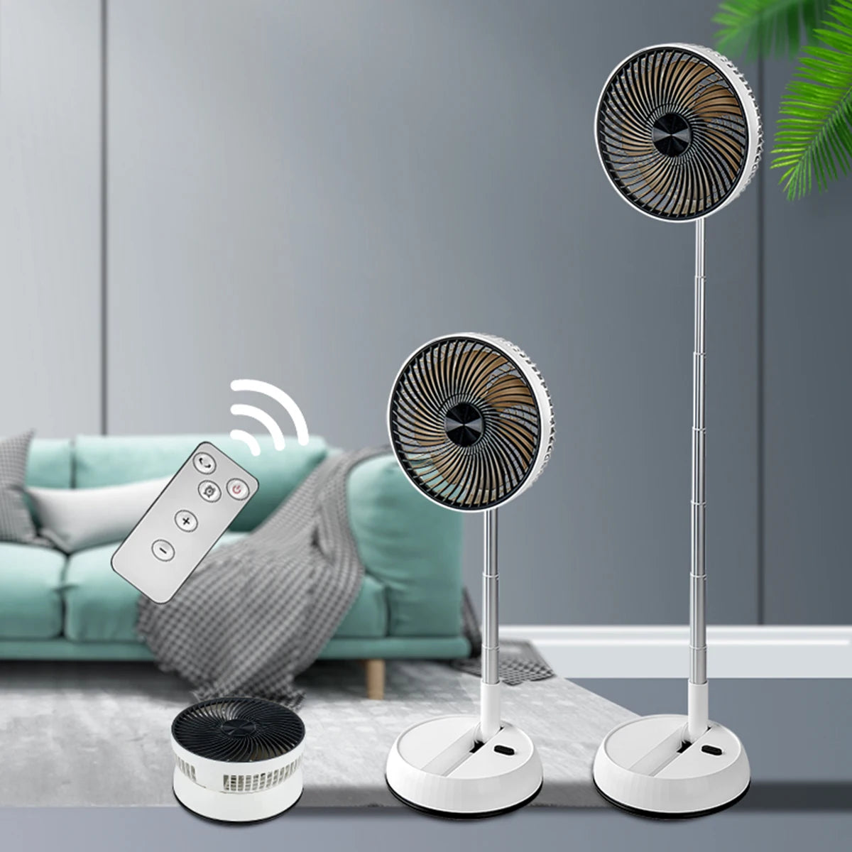 Portable Oscillating Standing Fan - Rechargeable, Foldable with Remote for Camping & Home
