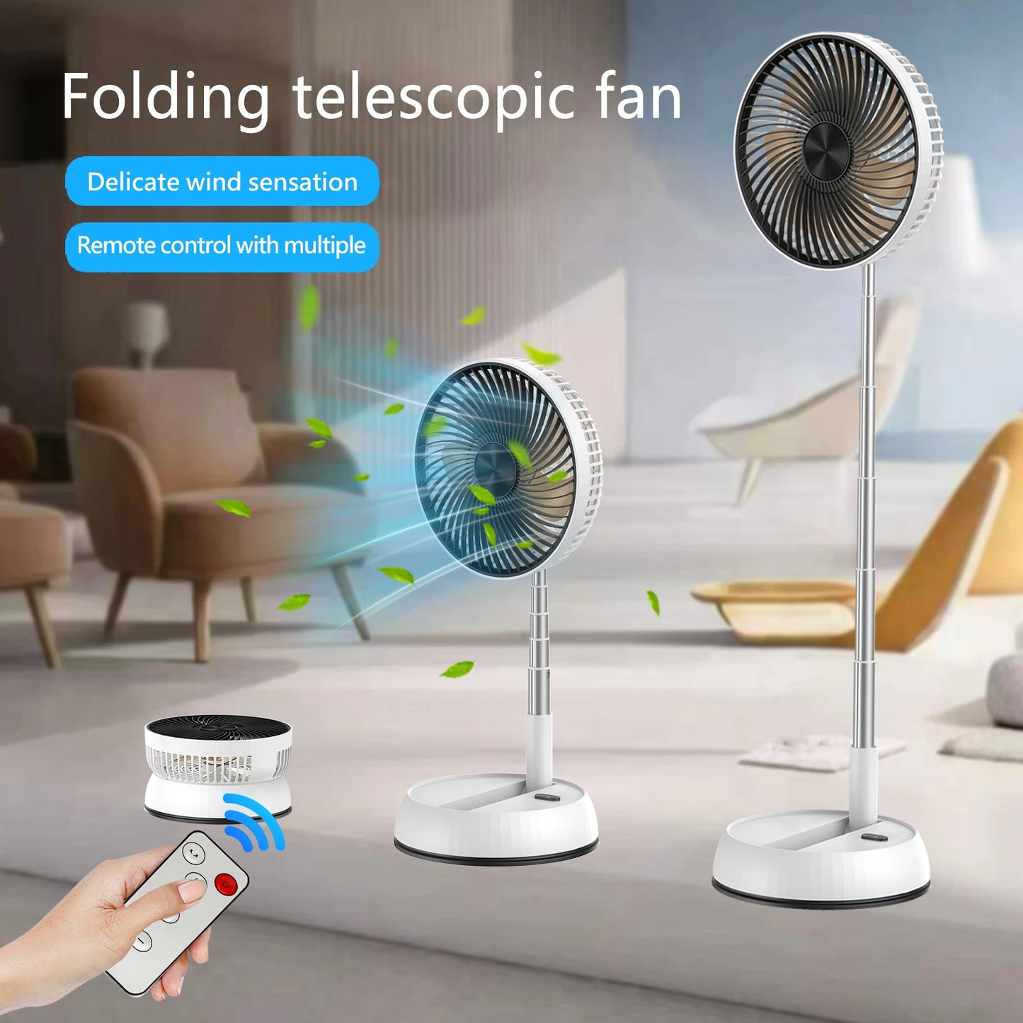 Portable Oscillating Standing Fan - Rechargeable, Foldable with Remote for Camping & Home