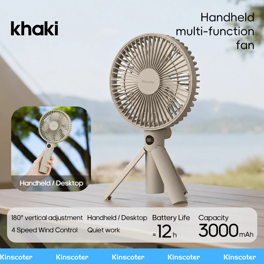 3000mAh Portable Folding Fan - 2-in-1 Handheld & Desk Fan