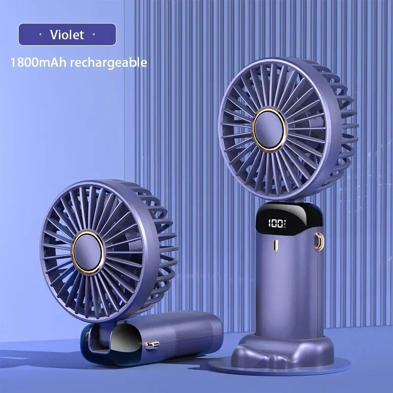 3-in-1 Foldable Handheld & Neck Fan with LED Display - 5 Speeds, Phone Stand