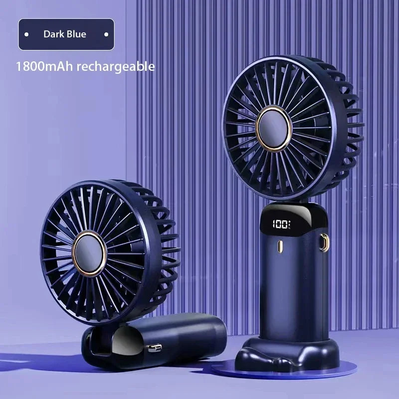 3-in-1 Foldable Handheld & Neck Fan with LED Display - 5 Speeds, Phone Stand