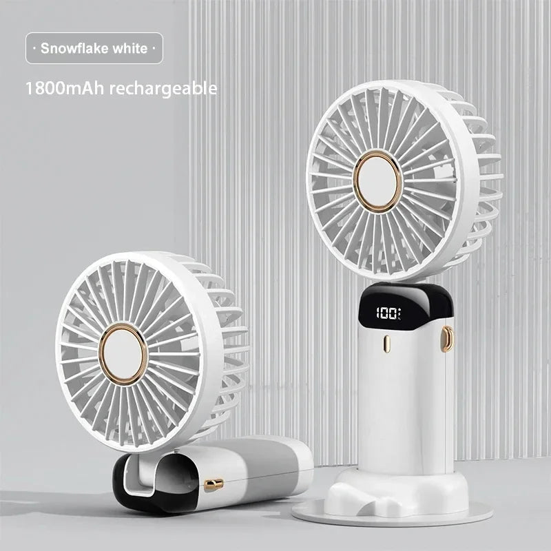 3-in-1 Foldable Handheld & Neck Fan with LED Display - 5 Speeds, Phone Stand