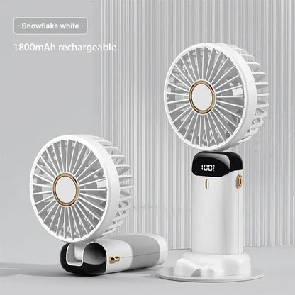 3-in-1 Foldable Handheld & Neck Fan with LED Display - 5 Speeds, Phone Stand