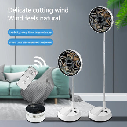 Portable Oscillating Standing Fan - Rechargeable, Foldable with Remote for Camping & Home