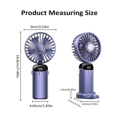 3-in-1 Foldable Handheld & Neck Fan with LED Display - 5 Speeds, Phone Stand
