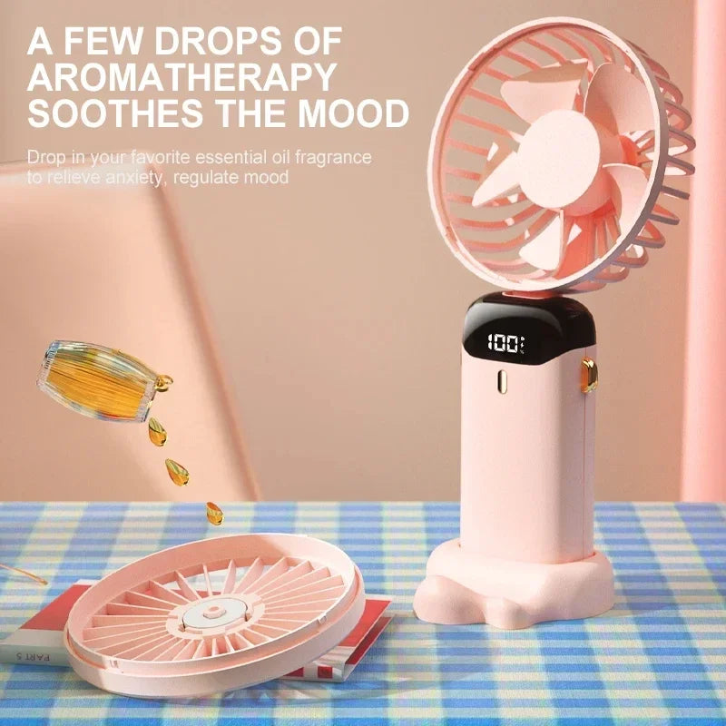 3-in-1 Foldable Handheld & Neck Fan with LED Display - 5 Speeds, Phone Stand