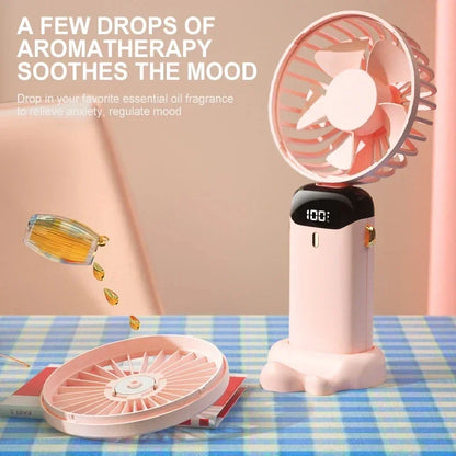 3-in-1 Foldable Handheld & Neck Fan with LED Display - 5 Speeds, Phone Stand