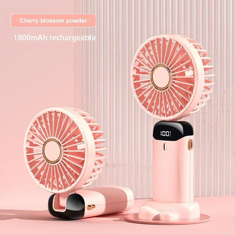 3-in-1 Foldable Handheld & Neck Fan with LED Display - 5 Speeds, Phone Stand