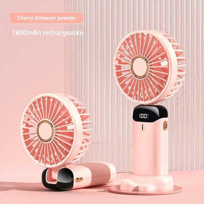 3-in-1 Foldable Handheld & Neck Fan with LED Display - 5 Speeds, Phone Stand
