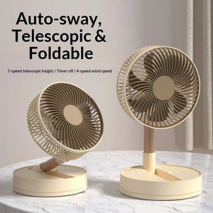 8-Inch Foldable Desk & Floor Fan - Rechargeable, 4 Speeds & Timer