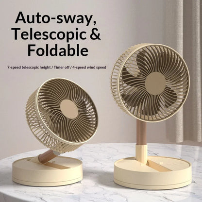 8-Inch Foldable Desk & Floor Fan - Rechargeable, 4 Speeds & Timer