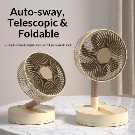 8-Inch Foldable Desk & Floor Fan - Rechargeable, 4 Speeds & Timer