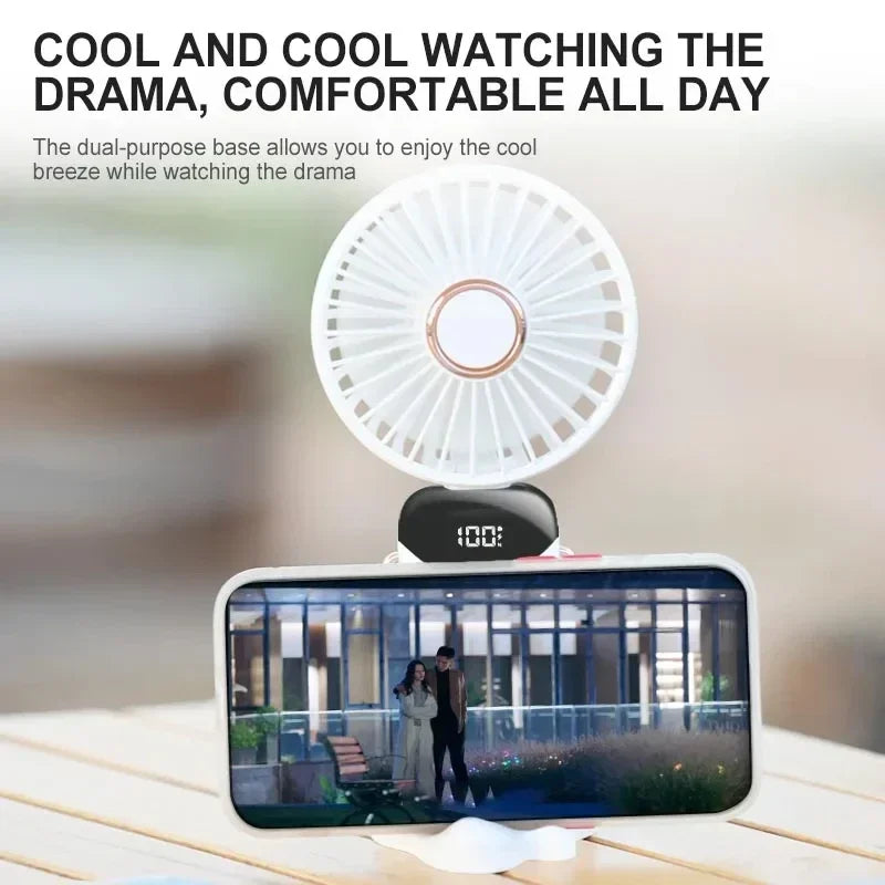 3-in-1 Foldable Handheld & Neck Fan with LED Display - 5 Speeds, Phone Stand