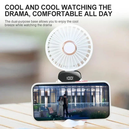 3-in-1 Foldable Handheld & Neck Fan with LED Display - 5 Speeds, Phone Stand
