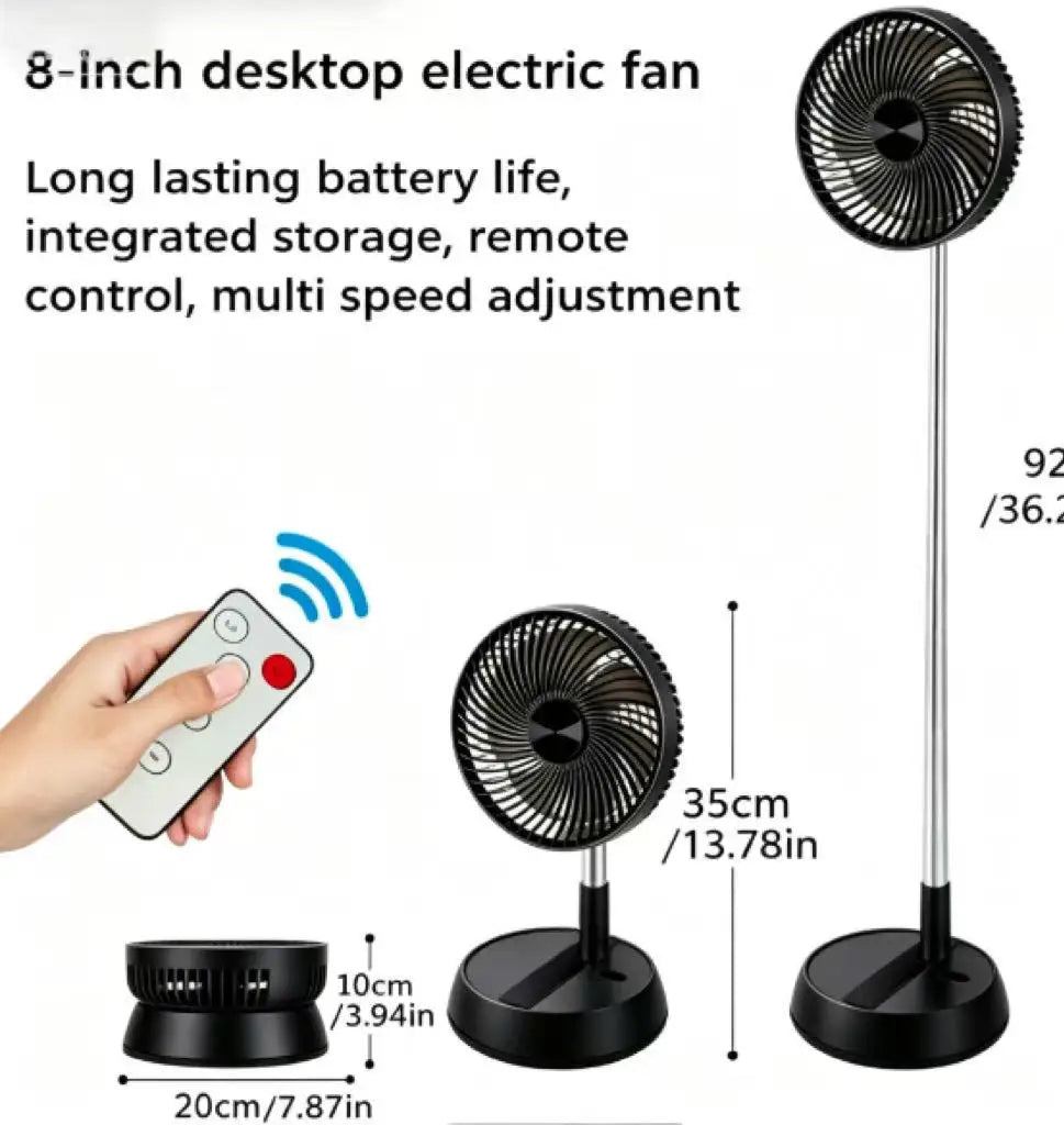 Portable Oscillating Standing Fan - Rechargeable, Foldable with Remote for Camping & Home