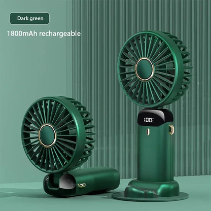 3-in-1 Foldable Handheld & Neck Fan with LED Display - 5 Speeds, Phone Stand