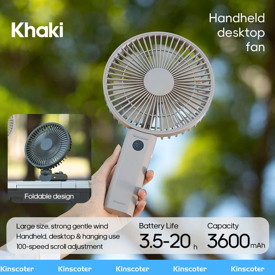 3000mAh Portable Folding Fan - 2-in-1 Handheld & Desk Fan