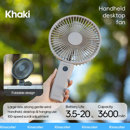 3000mAh Portable Folding Fan - 2-in-1 Handheld & Desk Fan