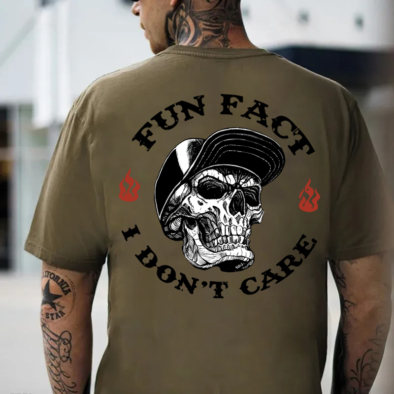 Fun Fact I Don't Care Skull Print Men's T-Shirt