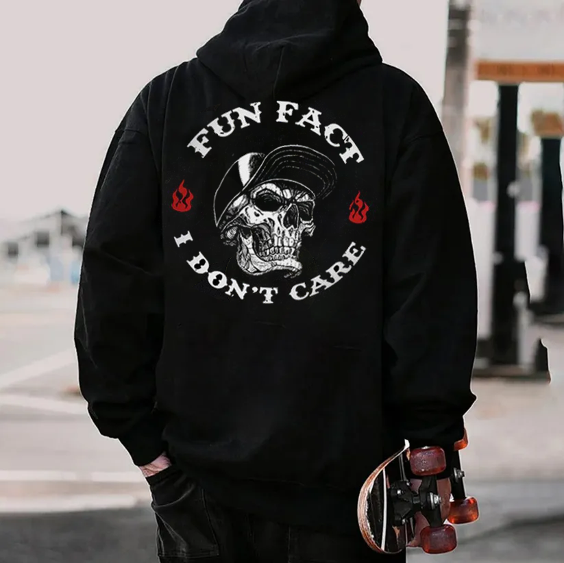 Fun Fact I Don't Care Skull Print Men's Hoodie