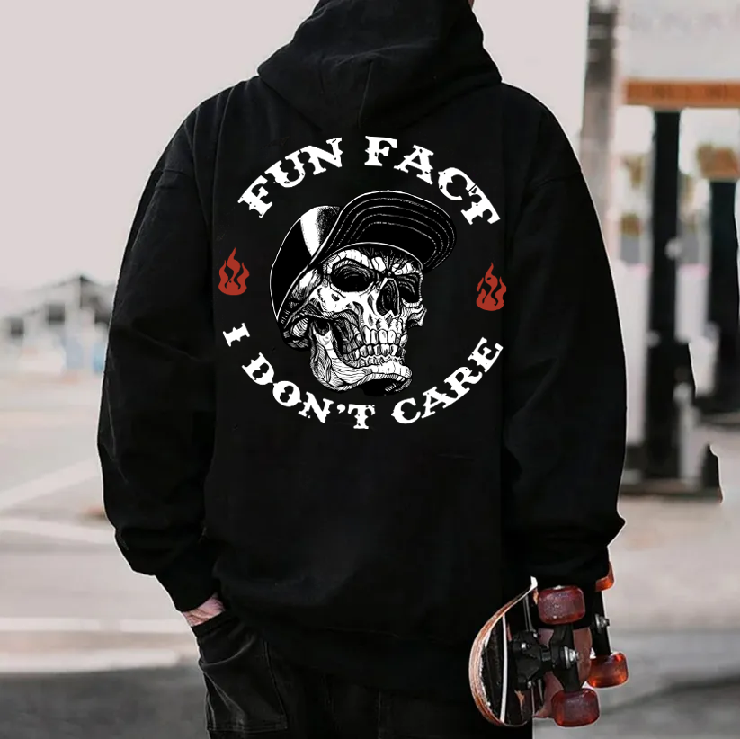 Fun Fact I Don't Care Skull Print Men's Hoodie